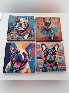 Set of 4 Colorful French Bulldog Pop Art Canvases 12x12